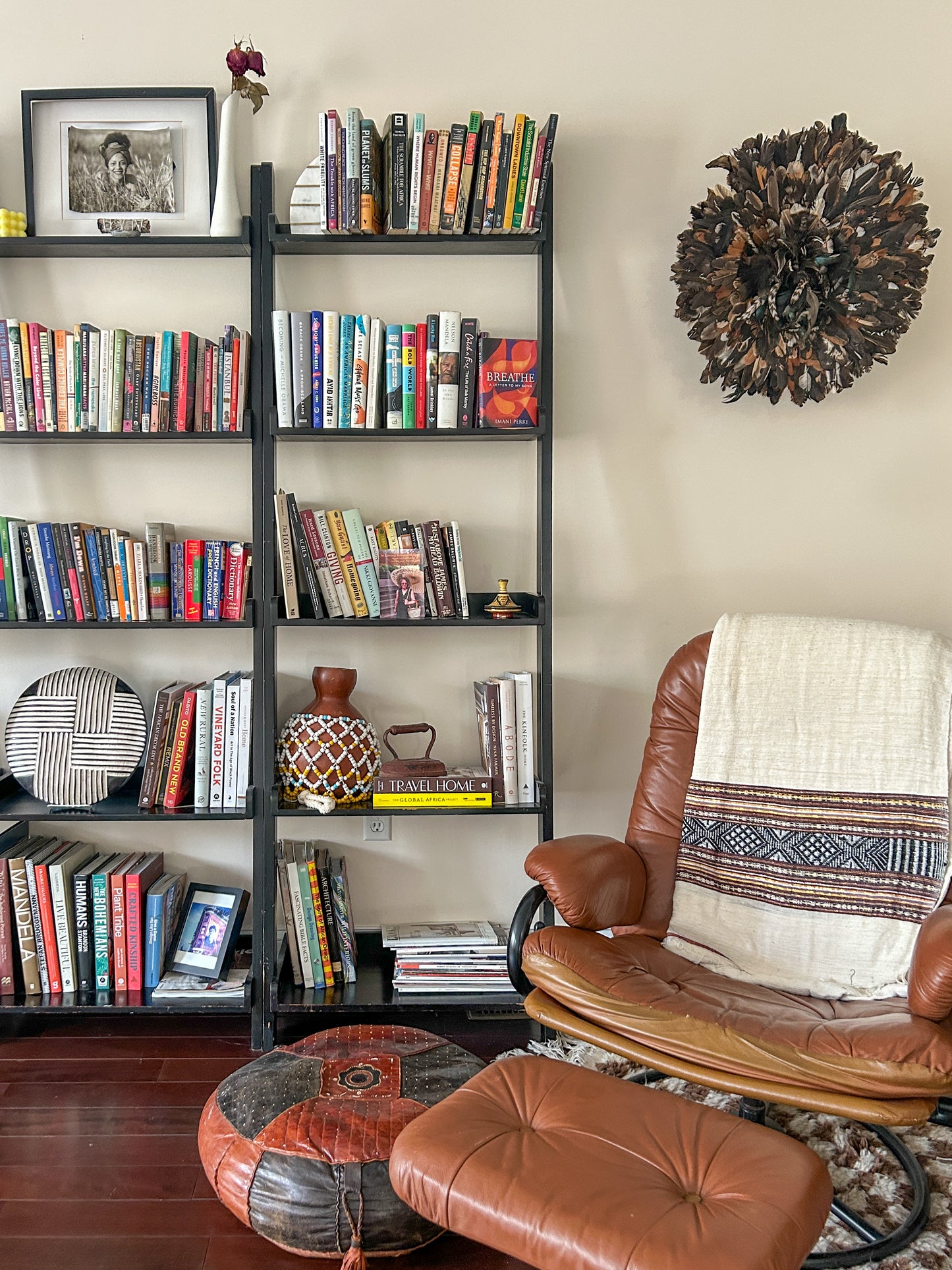 Bamileke shields from Cameroon for wall decor, minimalist geometric design in black and white