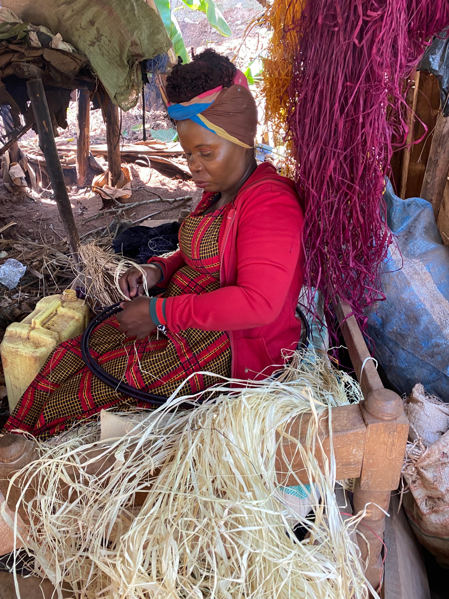 Black and Natural Mod Raffia Coasters - Uganda