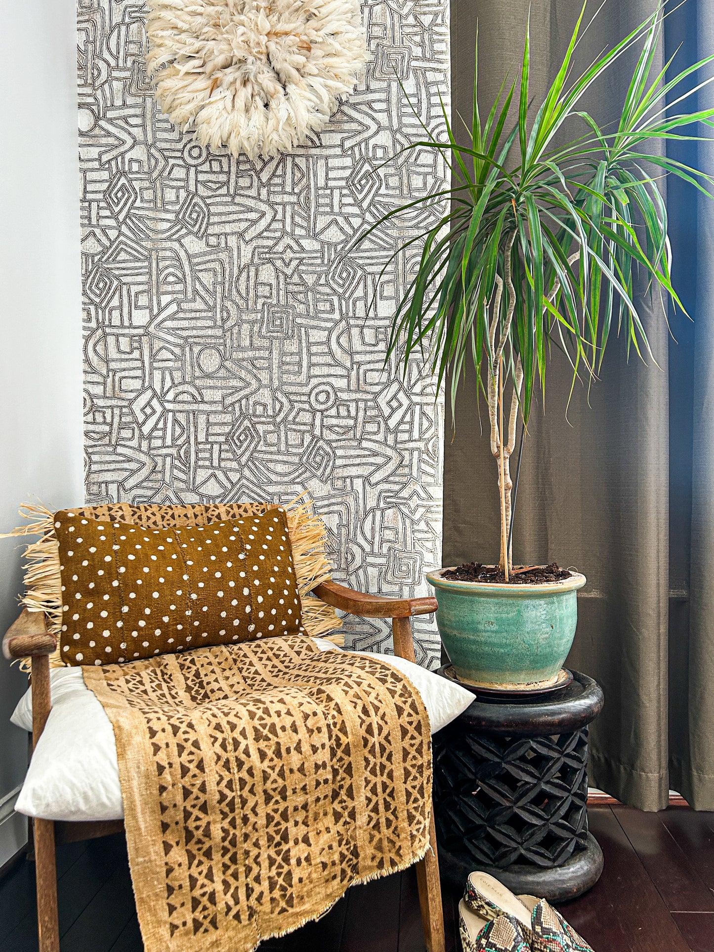 TURMERIC Farani Mudcloth Fringe Pillow