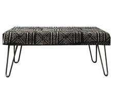 Load image into Gallery viewer, Handcrafted and minimalist mudcloth bench. Made in industrialist style with hairpin legs.
