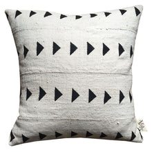 Load image into Gallery viewer, Handcrafted African mudcloth pillow in minimalist white for modern homes. Black and white home textiles
