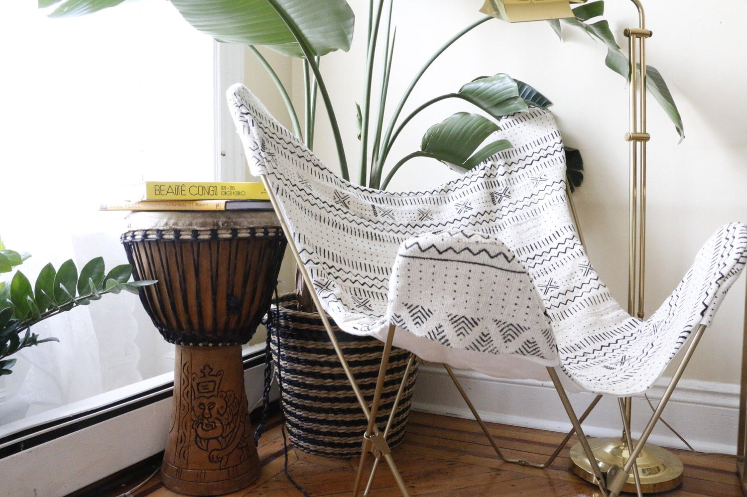 Handcrafted African mudcloth butterfly chair, also available in indigo.