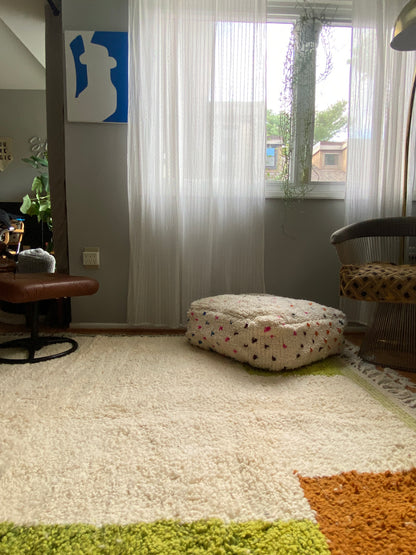 Moroccan Boujaad rug in a modern living room.