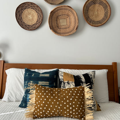 TURMERIC Dots Mudcloth Fringe Pillow