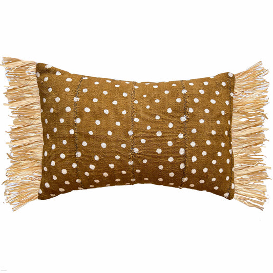 TURMERIC Dots Mudcloth Fringe Pillow