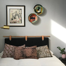 Load image into Gallery viewer, African baskets, Fair Trade made in Uganda and Rwanda. Decorative and African art on gallery wall in modern bedroom.
