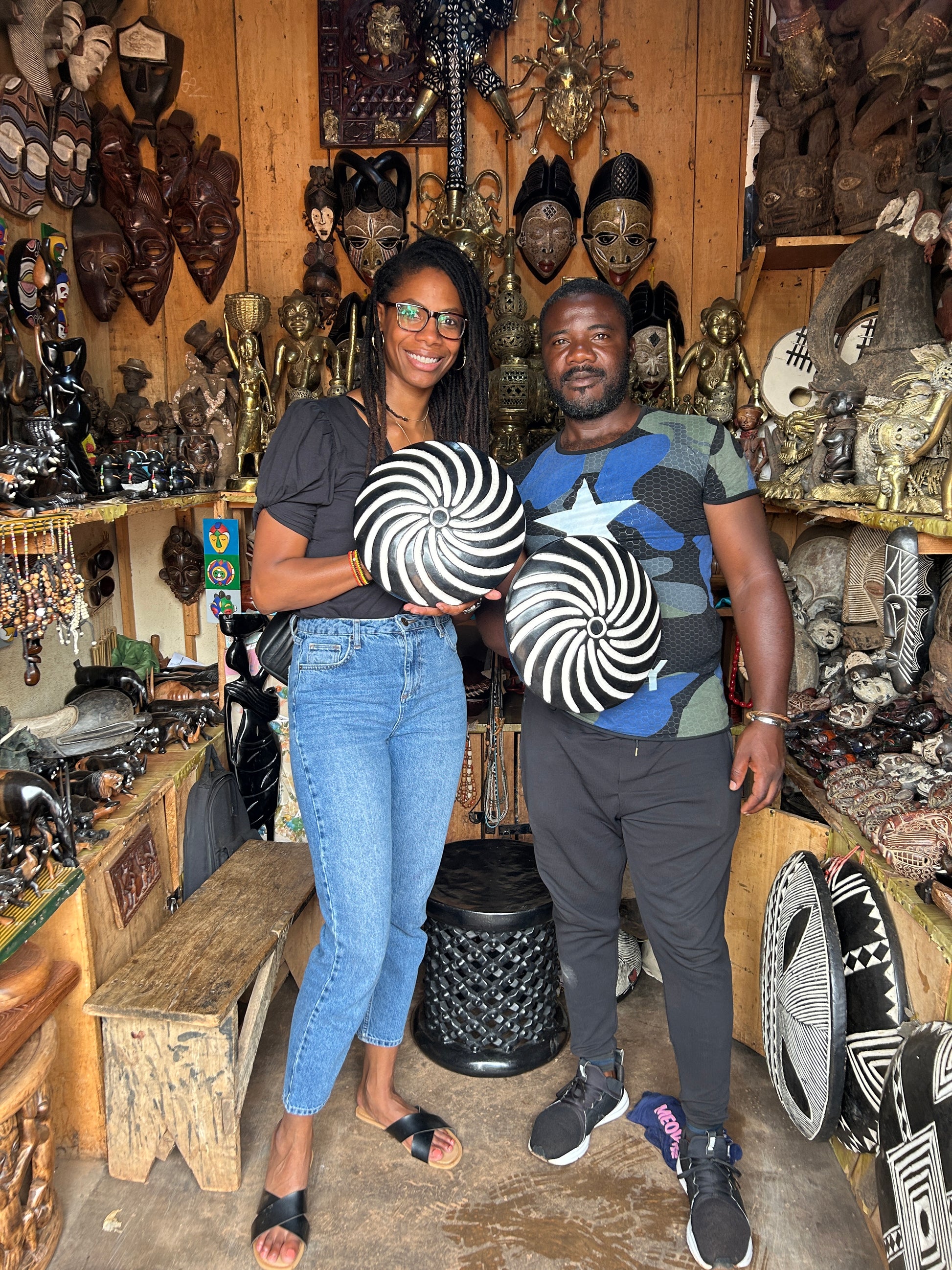 Bamileke shields from Cameroon for wall decor, minimalist geomentric design in black and white