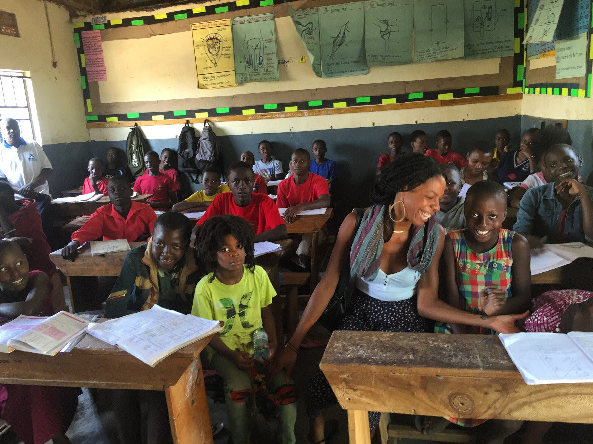 Social impact partner Suubi School classroom, giving back to primary education. Founder Nasozi Kakembo seen here during site visit in Seeta, Mukono, Uganda.