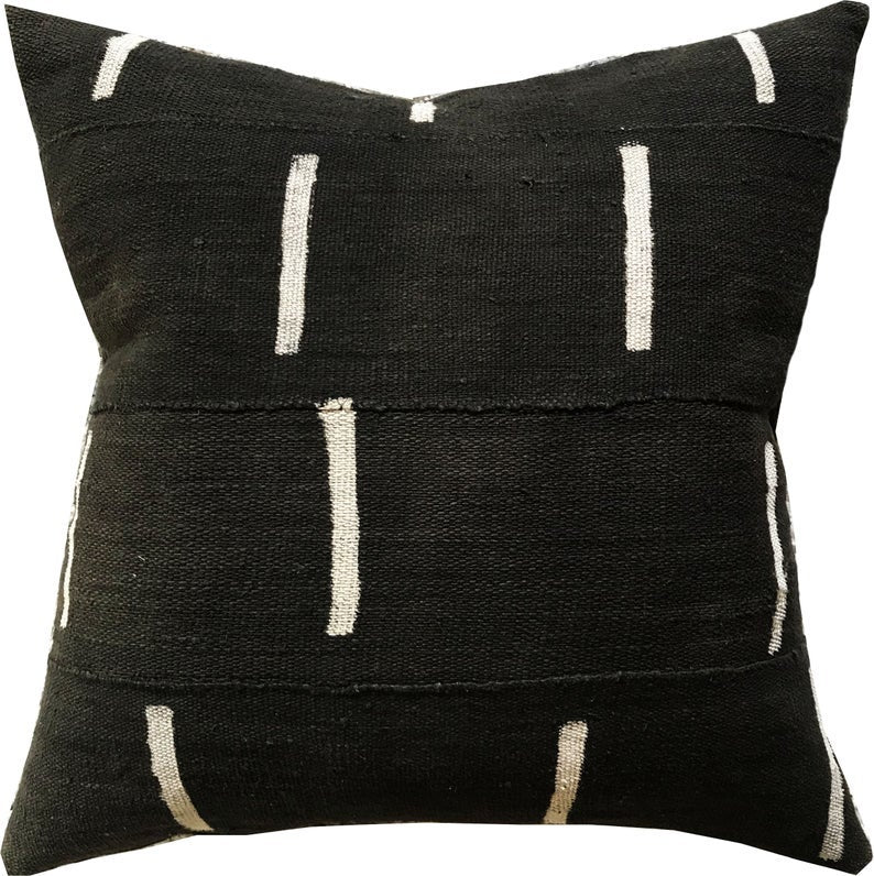 ﻿Handcrafted African mudcloth pillow with geometric designs, made in USA, designed in Mali.