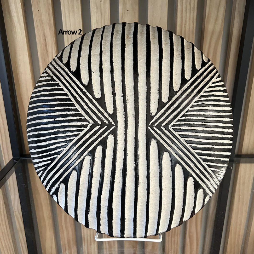 Bamileke shields from Cameroon for wall decor, minimalist geomentric design in black and white
