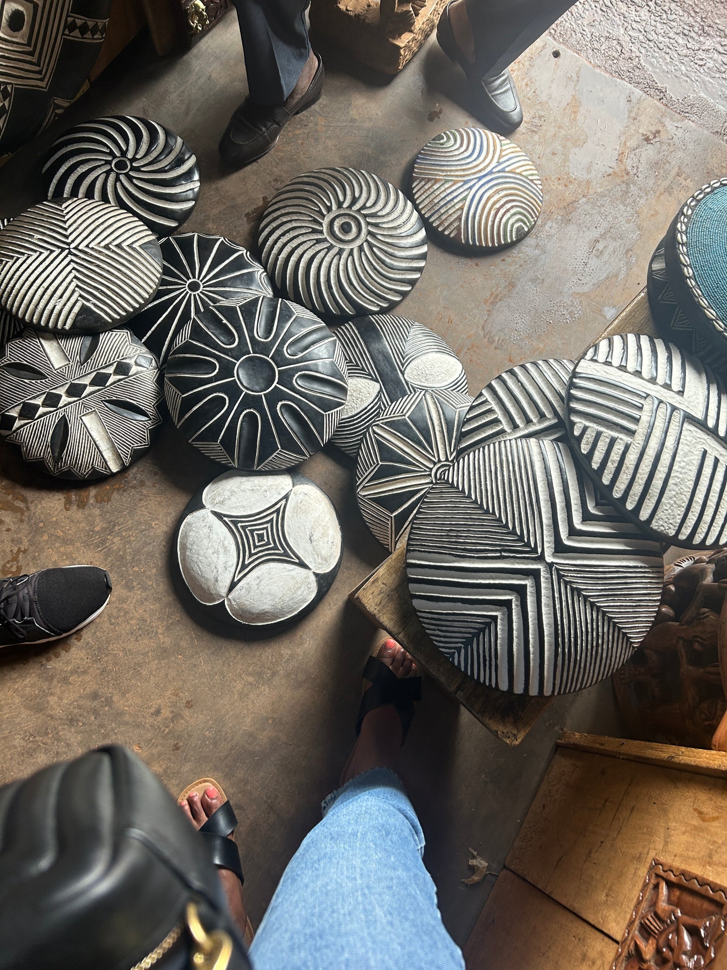 Bamileke shields from Cameroon for wall decor, minimalist geomentric design in black and white