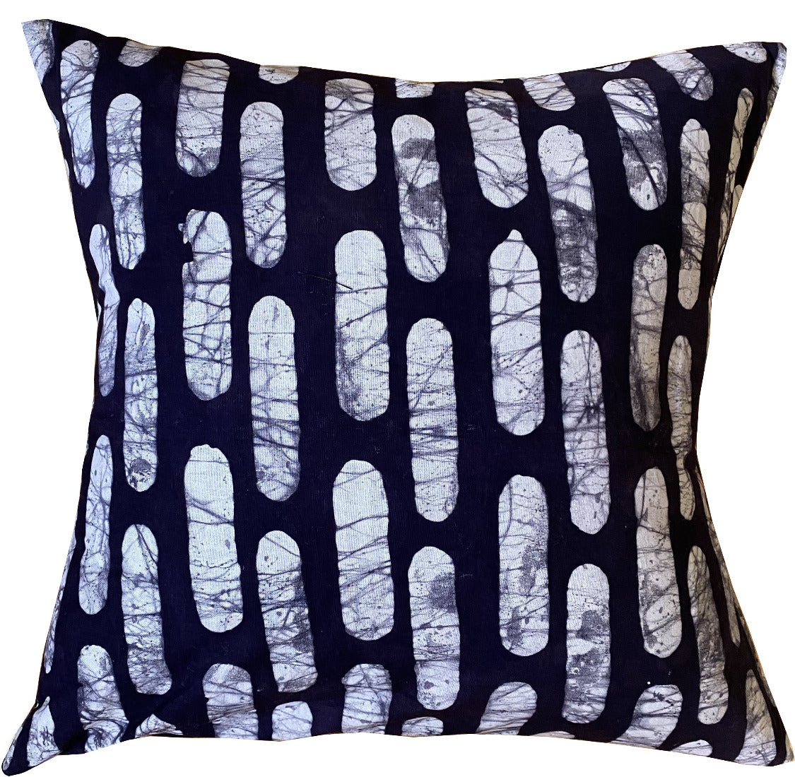 Fair Trade black and white batik textile home goods for modern Boho home, pillows made in Tanzania. African home decor and textiles.