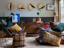 Load image into Gallery viewer, Batik textile home goods for modern Boho home, pillows made in Tanzania. Fair Trade, African ART and African baskets.
