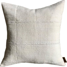 Load image into Gallery viewer, Handcrafted African mudlcoth pillow in minimalist white for modern homes.
