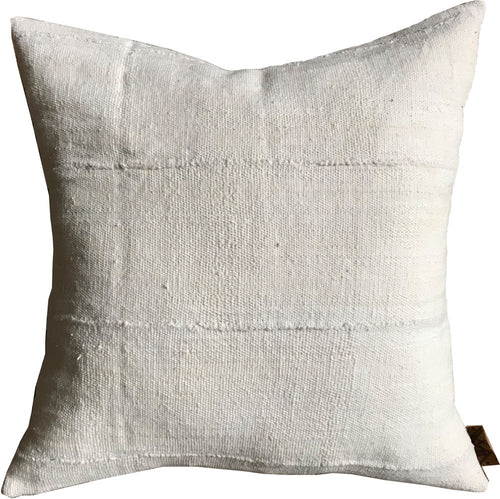 Handcrafted African mudlcoth pillow in minimalist white for modern homes.