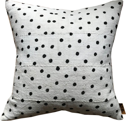 Handcrafted African mudlcoth pillow in minimalist white for modern homes. Black and white.