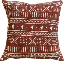 Load image into Gallery viewer, Sienna brown mudcloth pillows with minimalist geometric designs. Modern pillows made in USA, designed in Mali. 
