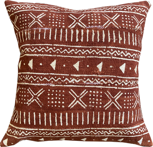 Sienna brown mudcloth pillows with minimalist geometric designs. Modern pillows made in USA, designed in Mali. 