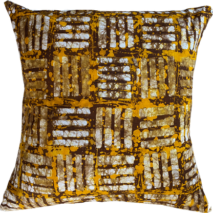 Ochre sienna batik pillow with minimalist design made in Tanzania. African home textiles and goods.