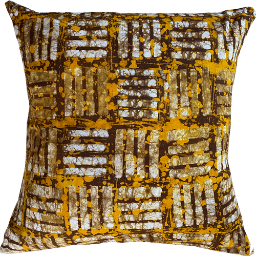 Ochre sienna batik pillow with minimalist design made in Tanzania. African home textiles and goods.