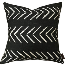 Load image into Gallery viewer, Handcrafted black mudcloth pillow with minimalist designs, made in USA, designed in Mali.

