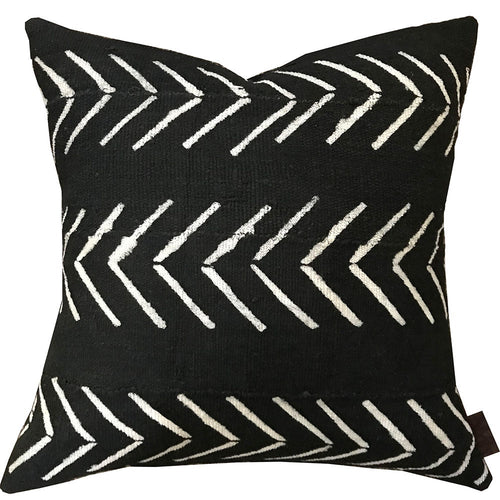 Handcrafted black mudcloth pillow with minimalist designs, made in USA, designed in Mali.